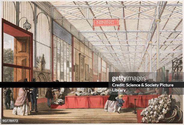 Prominent objects on display included: minerals, specimens of silver, Arkans' mining company, lead ore, Galena from the Isle of Man, and imitation...