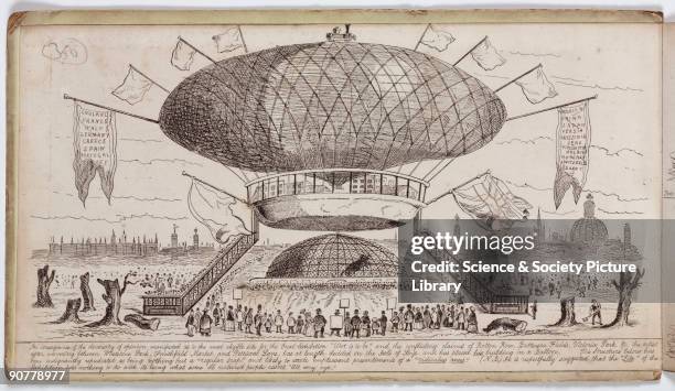 Satirical etching by George Sala suggesting a balloon as a venue for the upcoming �Great Exhibition of the Works of the Industry of all Nations' of...