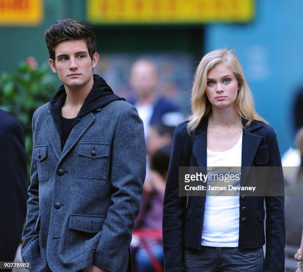 Nico Tortorella and Sara Paxton filming on location for "The Beautiful Life: TBL" on the streets of Manhattan on September 14, 2009 in New York City.