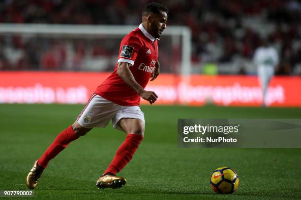 Benfica's defender Douglas in action during the Portuguese League football match between SL Benfica and GD Chaves at Luz Stadium in Lisbon on January...