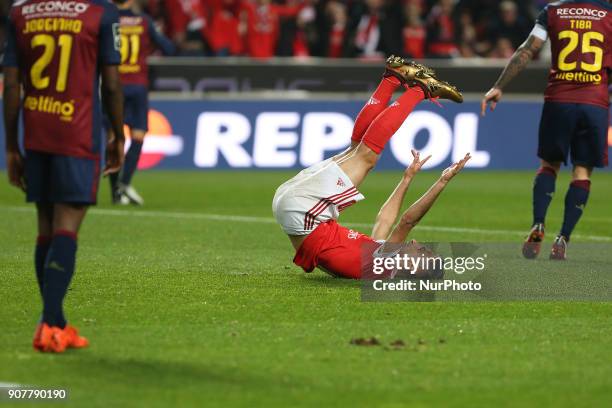 Benficas forward Jonas from Brazil celebrating after scoring a goal during the Premier League 2017/18 match between SL Benfica v GD Chaves, at Luz...