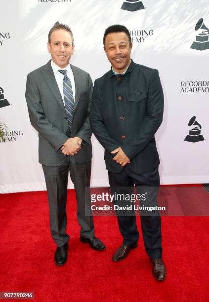 Alex Heike and singer Reggie Calloway attend the GRAMMY nominee reception honoring 60th Annual GRAMMY Awards nominees at Fig & Olive on January 20,...