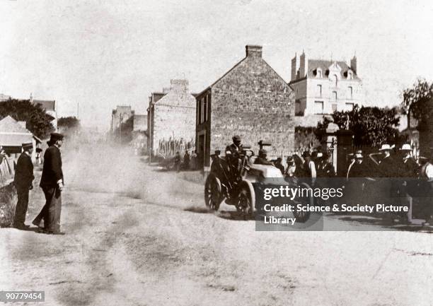 Photograph from an album of prints collected by English motorist, motor car manufacturer and aviator, Charles Stewart Rolls . The early days of motor...