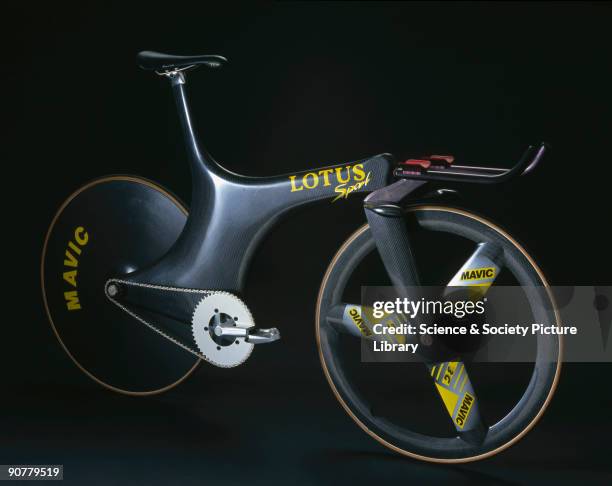 This is a replica made by Lotus Engineering of the bicycle on which the British racer Chris Boardman won the Gold Medal in the 4km pursuit event at...