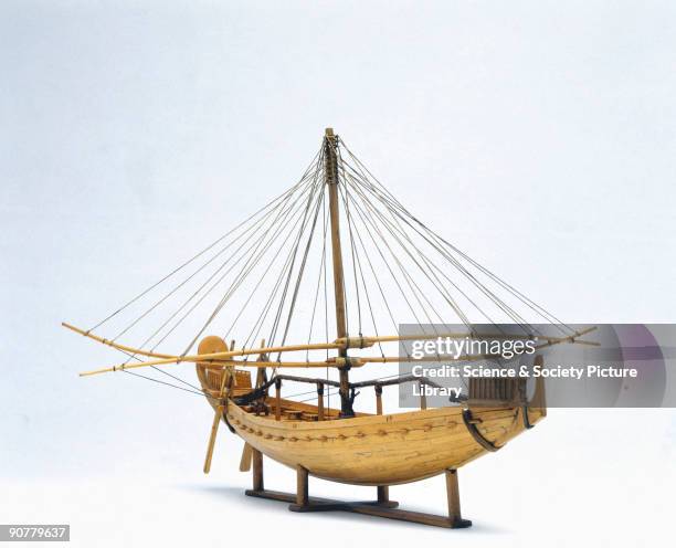 This model is based on bas-reliefs in the temple at Deir-el-Bahari, situated below the Peak of the Thebes, showing ships of Queen Hatshepsut's...