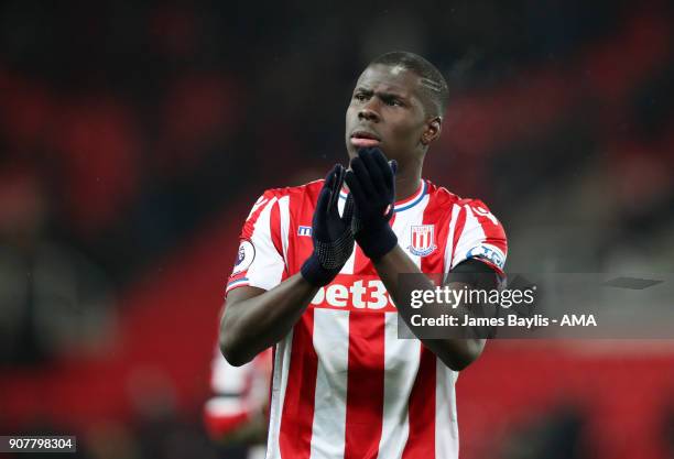 Kurt Zouma of Stoke City during the Premier League match between Stoke City and Huddersfield Town at Bet365 Stadium on January 20, 2018 in Stoke on...