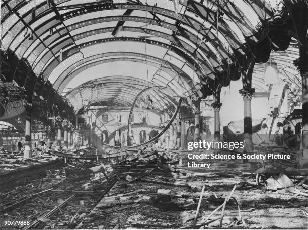 London & North Eastern Railway No 1 at York station after air raid during WWII .