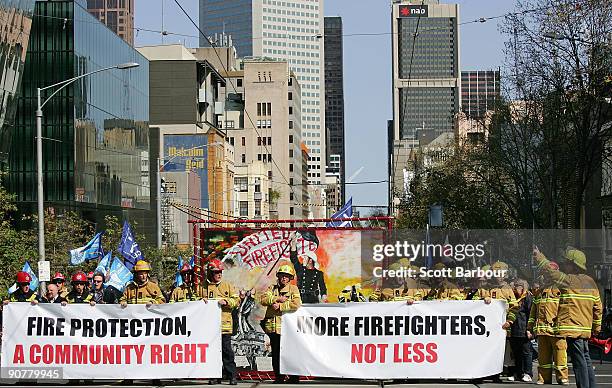 Firefighter Rally 14 More Firefighters Not Less Rally Takes Place In Melbourne Stock ...
