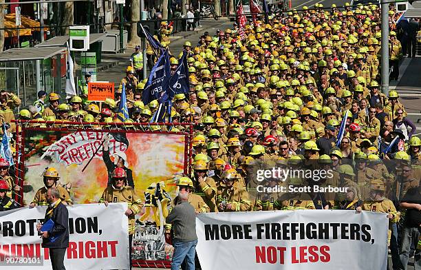 Firefighter Rally 14 More Firefighters Not Less Rally Takes Place In Melbourne Stock ...