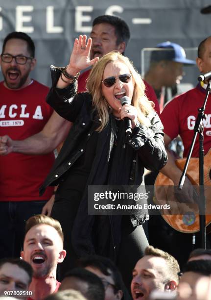 Singer Melissa Etheridge performs onstage at 2018 Women's March Los Angeles at Pershing Square on January 20, 2018 in Los Angeles, California.