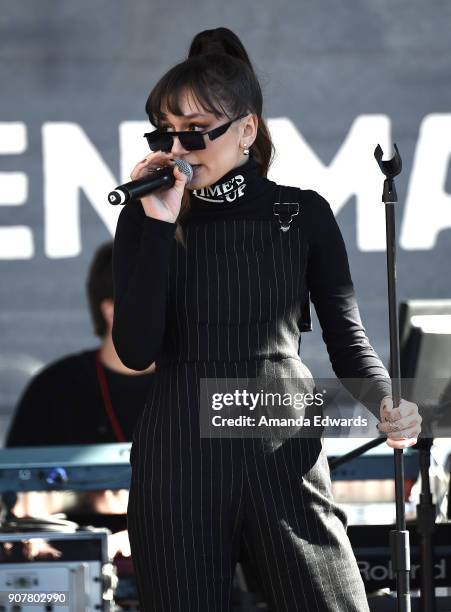 Singer/songwriter Daya performs onstage at 2018 Women's March Los Angeles at Pershing Square on January 20, 2018 in Los Angeles, California.