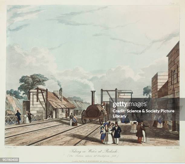 Aquatint, subtitled �the station where Mr Huskisson fell�. William Huskisson was Member of Parliament for Morpeth, Liskeard, Harwich, Chichester and...