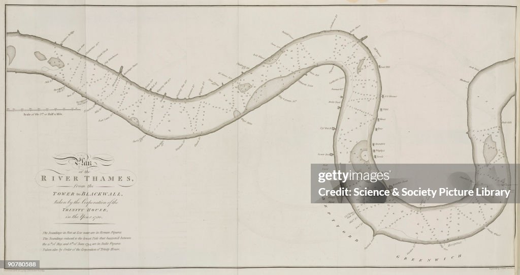 Thames Shape Plan of the Thames from the Tower of London to Blackwall, marking the ...