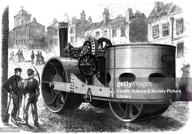 Engraving taken from the �Illustratred London News�. Traction engines are mobile steam-powered road vehicles which can be used for haulage,...