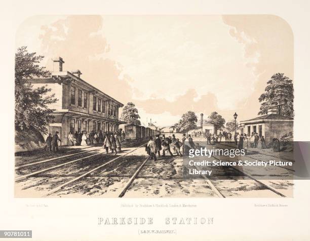 Drawn and lithographed by Arthur Fitzwilliam Tait. Parkside, near Newton-le-Willows, is famous for being the station where William Huskisson MP died...