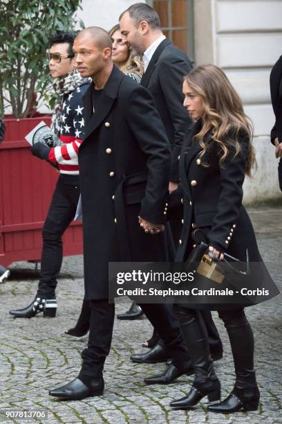 Jeremy Meeks and Chloe Green attend the Balmain Homme Menswear Fall/Winter 2018-2019 show as part of Paris Fashion Wee January 20, 2018 in Paris,...