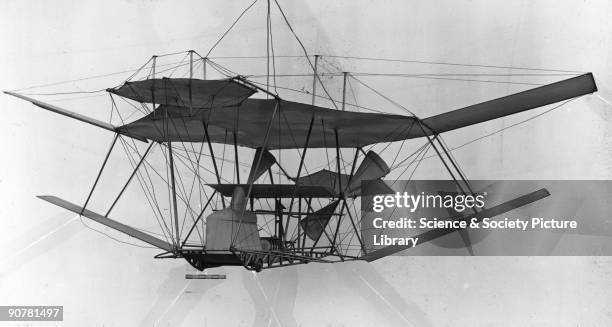 Contemporary model of the Maxim flying machine of 1894, isolated from its background by an artist. Sir Hiram Stevens Maxim designed and built a...