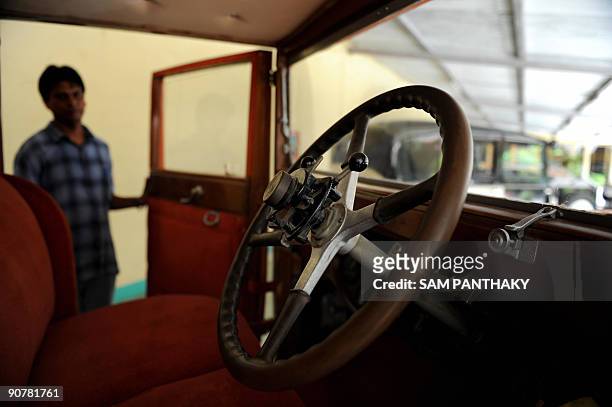 The interior of a Phantom class Limousine-Rolls Royce of 1926 at 'Auto World' car museum in Kathwada some 20kms. From Ahmedabad on August 26, 2009....