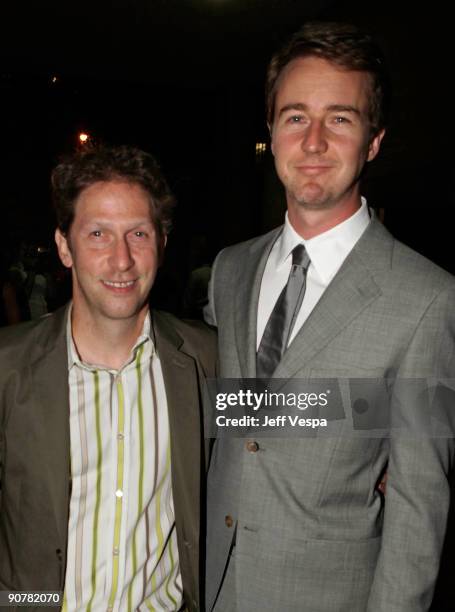 Actor/Director Tim Blake Nelson and Actor Edward Norton attend the "Leaves Of Grass" Premiere held at the Ryerson Theatre during the 2009 Toronto...