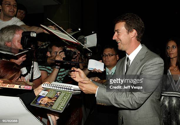 Actor Edward Norton attends the "Leaves Of Grass" Premiere held at the Ryerson Theatre during the 2009 Toronto International Film Festival on...