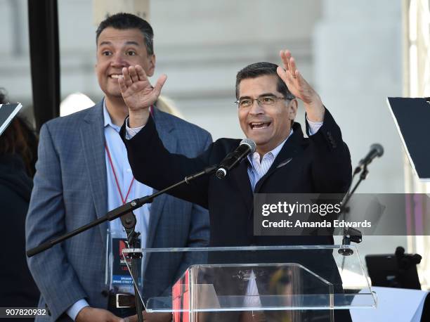 Attorney General of California Xavier Becerra speaks onstage at 2018 Women's March Los Angeles at Pershing Square on January 20, 2018 in Los Angeles,...