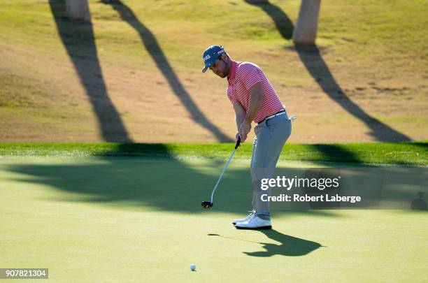 David Lingmerth of Sweden putts on the 17th green during the third round of the CareerBuilder Challenge at the Jack Nicklaus Tournament Course at PGA...