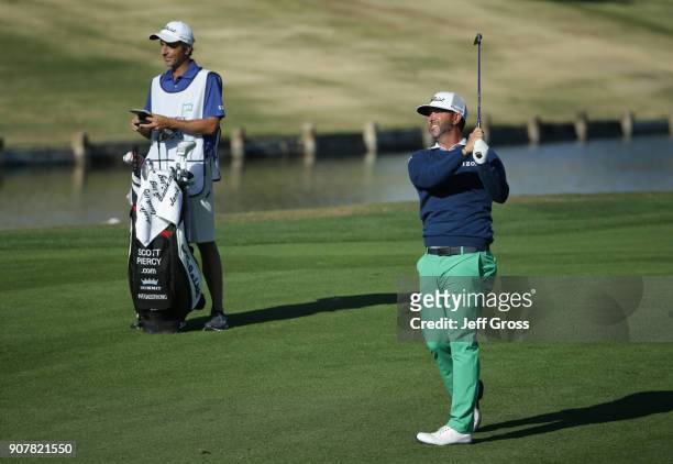 Scott Piercy plays his shot on the ninth hole during the third round of the CareerBuilder Challenge at the TPC Stadium Course at PGA West on January...