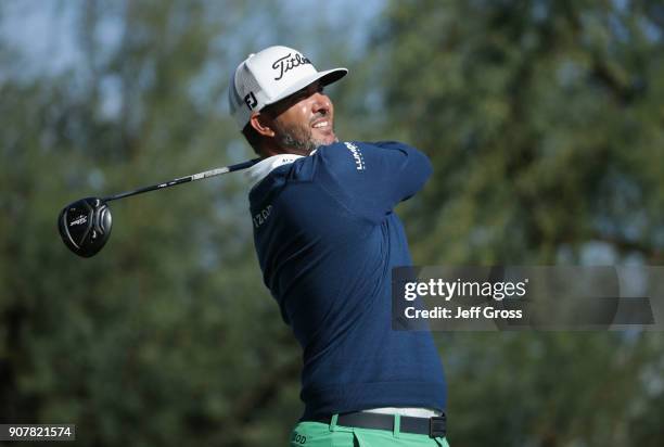 Scott Piercy plays his shot from the ninth tee during the third round of the CareerBuilder Challenge at the TPC Stadium Course at PGA West on January...