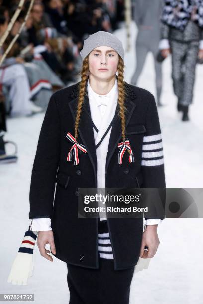 Model walks the runway during the Thom Browne Menswear Fall/Winter 2018-2019 show at Ecole des Beaux Arts as part of Paris Fashion Week on January...