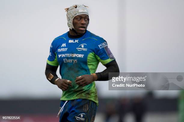 Niyi Adeolokun of Connacht during the European Rugby Challenge Cup Round 6 between Connacht Rugby and Oyonnax at the Sportsground in Galway, Ireland...