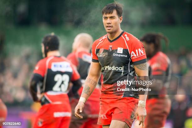 Ulupano Seuteni of Oyonnax during the European Rugby Challenge Cup Round 6 between Connacht Rugby and Oyonnax at the Sportsground in Galway, Ireland...