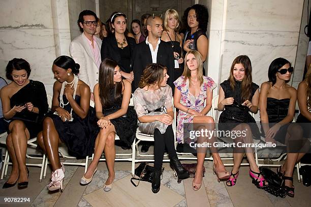 Kim Kardashian, Kelly Rowland, guest, Shenae Grimes, Nicky Hilton, Rachael Bilson and Leigh Lezark attend Jill Stuart Spring 2010 fashion show during...