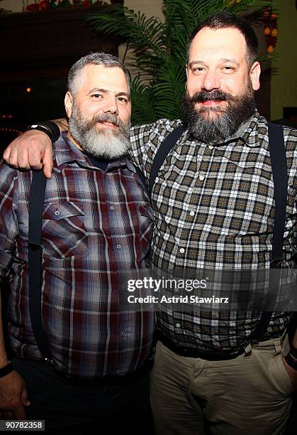 Designers Jeffrey Costello and Robert Tagliapietra attend the AnOther Magazine and Hudson Jeans Dinner at The Jane Hotel on September 14, 2009 in New...