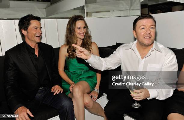 Actor Rob Lowe, Actress Jennifer Garner, and Writer/Actor/Director Ricky Gervais attend the "The Invention Of Lying" After Party Sponsored By...