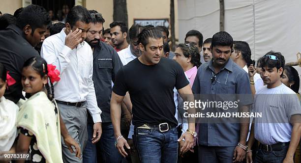 Entertainment-India-Bollywood-people-Khan,FOCUS by Shail Kumar Singh Indian cinema actor Salman Khan arrives at a childrens remand home for the...