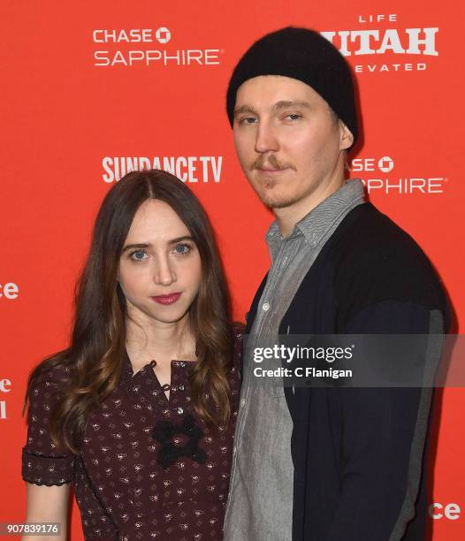 Actor/writer Zoe Kazan and Director Paul Dano attend the 'Wildlife' Premiere during the 2018 Sundance Film Festival at Eccles Center Theatre on...