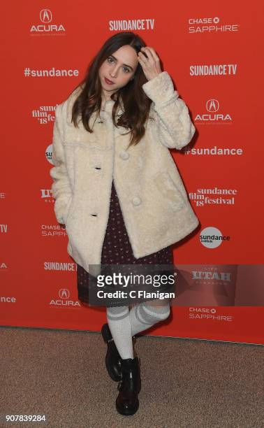 Actor/writer Zoe Kazan attends the 'Wildlife' Premiere during the 2018 Sundance Film Festival at Eccles Center Theatre on January 20, 2018 in Park...