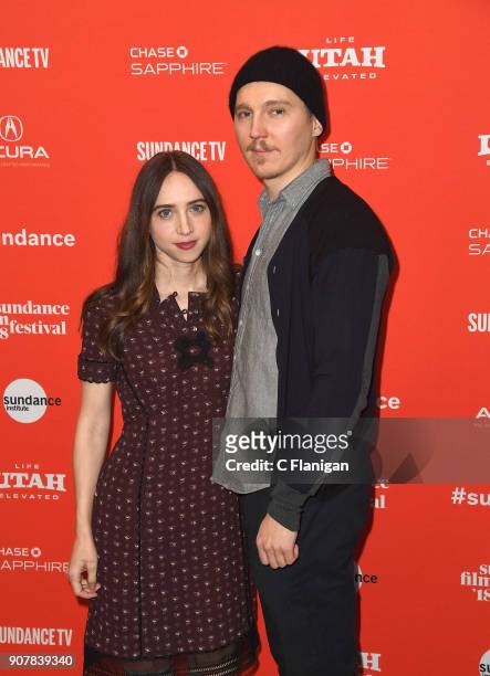 Actor/writer Zoe Kazan and Director Paul Dano attend the 'Wildlife' Premiere during the 2018 Sundance Film Festival at Eccles Center Theatre on...