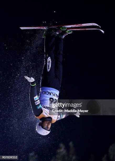 Takanori Minami of Japan jumps during the Mens Qualifying round of the Putnam Freestyle World Cup at the Lake Placid Olympic Ski Jumping Complex on...