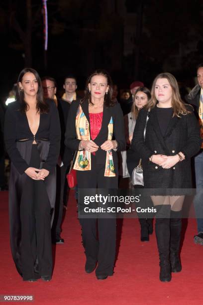 Pauline Ducruet, Princess Stephanie of Monaco and Camille Gottlieb attend the 42nd International Circus Festival In Monte-Carlo on January 20, 2018...