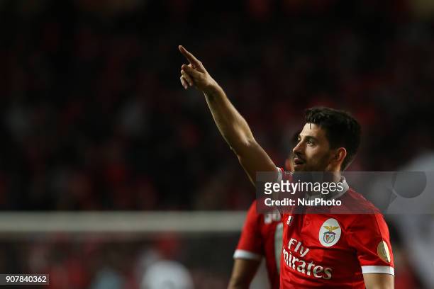 Benficas midfielder Pizzi from Portugal celebrating after scoring a goal during the Premier League 2017/18 match between SL Benfica v GD Chaves, at...