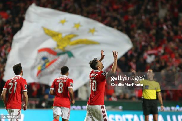 Benficas forward Jonas from Brazil celebrating after scoring a goal during the Premier League 2017/18 match between SL Benfica v GD Chaves, at Luz...