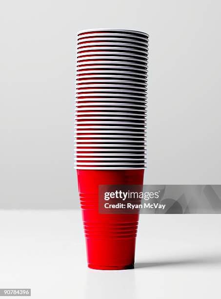 stack of red plastic cups. - stackable stock pictures, royalty-free photos & images
