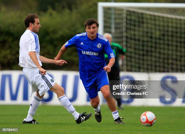 Chelsea's Colin Pates in action during a Chelsea Old Boys match at the club's Cobham training ground on September 14, 2009 in Cobham, England. The...