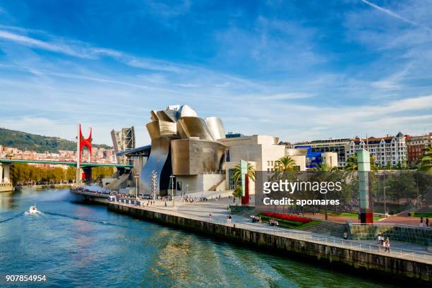 panoramic view of la salve bridge and guggenheim museum, designed by ‬frank gehry, nervion river, bilbao, spain - bilbao spain stock pictures, royalty-free photos & images