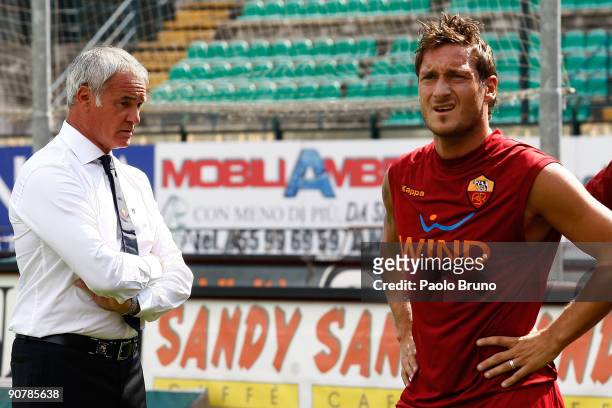 Claudio Ranieri the coach of ASRoma watches his players training before the Serie A match between AC Siena v AS Roma at Artemio Franchi - Mps Arena...