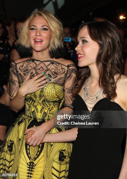 Actress/Director Drew Barrymore and Actress Ellen Page attend the Spotlight - "Whip It" event held at the Yonge Dundas Square during the 2009 Toronto...