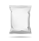 Universal mockup of food snack pillow bag on white background.