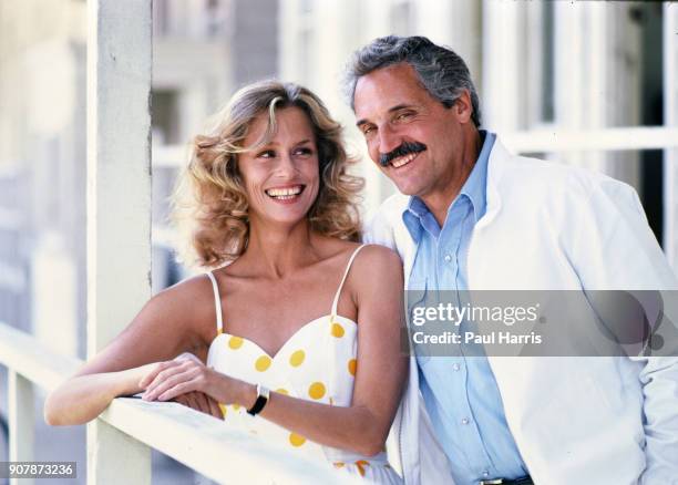 "nBEVERLY HILLS, CA Supermodel Lauren Hutton and Actor Hal Linden joke around at a press conference announcing the release of Starflight: The Plane...