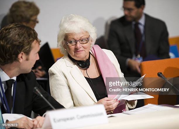 European Commissioner in charge of Agriculture and Rural Development Mariann Fischer-Boel of Denmark listens to a fellow delegate during the last day...